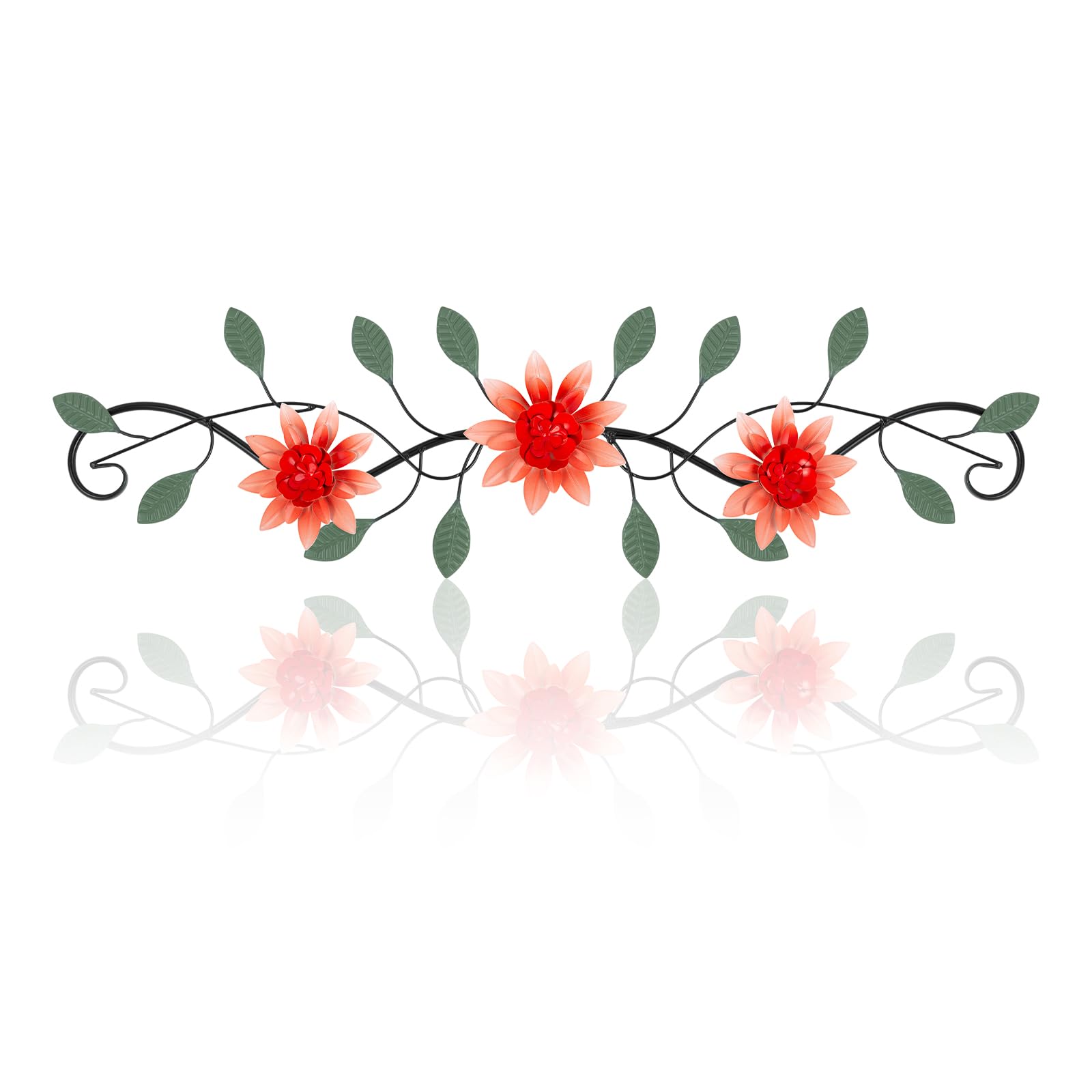 Photo 1 of KHJCXS Metal Wall Art Modern Minimalist Metal Flowers Indoor Decor Horizontal Wall Art Iron Artwork,for Over Door,Bedroom,Living Room,Kitchen,Office Scroll Decor(Red)