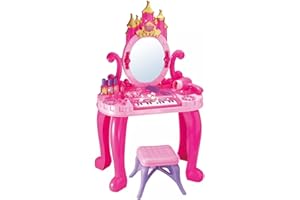 RBN 2 in 1 Kids Makeup Table with Mirror and Chair, Princess Play Set, Vanity Table with Makeup Accessories and Light and Musical Sound Effects