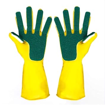 Household Rubber Latex? Washing Cleaning Gloves, 1Pair? Waterproof ?Kitchen Dish Sponge Fingers Rubber Home Cleaning Gloves Dishwashing Laundry Cleaning Glove?s(1 Pair,Yellow)