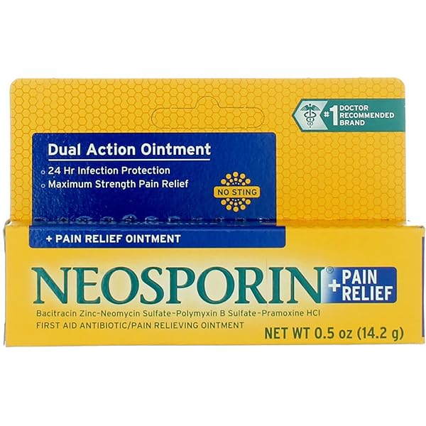 NEOSPORIN + MAXIMUM-STRENGTH PAIN RELIEF DUAL ACTION OINTMENT, FIRST AID TOPICAL ANTIBIOTIC & ANALGESIC OINTMENT FOR 24-HOUR INFECTION PROTECTION WITH BACITRACIN ZINC & PRAMOXINE HCL,.5 OZ
