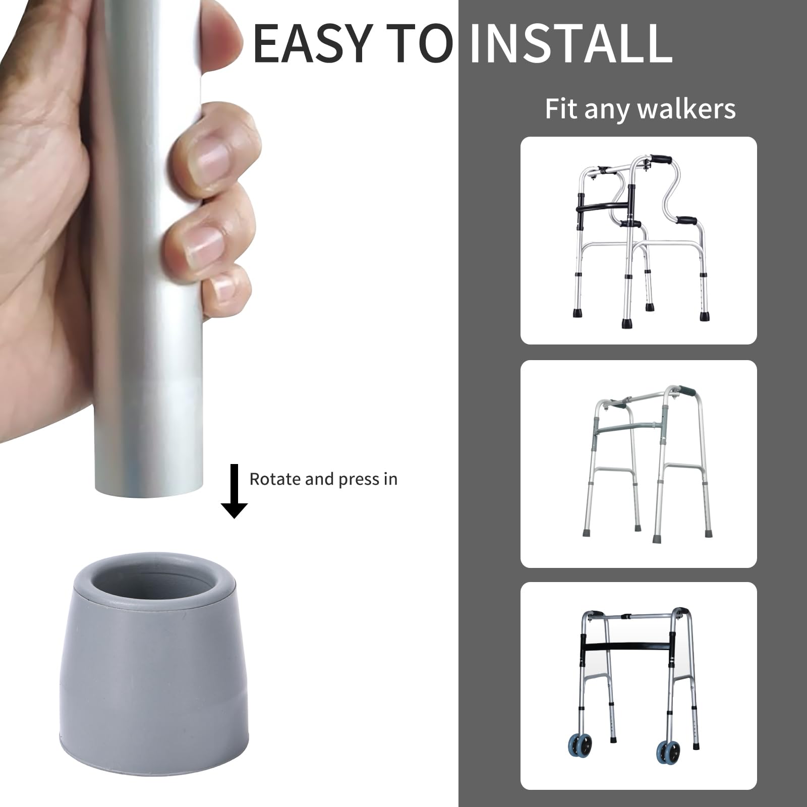 4PCS Rubber Walker Tips 1 '' Heavy Duty Replacement Tips for Walkers, Commodes, Shower Chairs and More