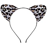 Leopard Cat Ears Headband for Women - Silver Glitter Animal Print Hairband - Halloween Leopard Hair Hoop Wild Costume Accessories, Music Festival, Rave, Birthday Party, Cosplay