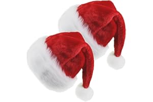 Aacehlh 2pcs Christmas Santa Hat for Adults,Red Velvet and White Plush Brim Unisex Xmas Hat for Christmas New Year Festive Holiday Party Supplies