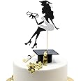 Arthsdite 1Pc High Heel Girl Graduation Cake Topper with Grad Cap Diploma 2025 Graduation Cake Pick 2025 Senior Graduation Cake Decorations for 2025 Girl Graduation Party Supplies - Silver Glitter