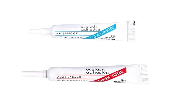 CETC Waterproof Eyelashes Makeup Adhesive Eye Lash Glue 7g (Clear White & Dark Tone) Pack of 2