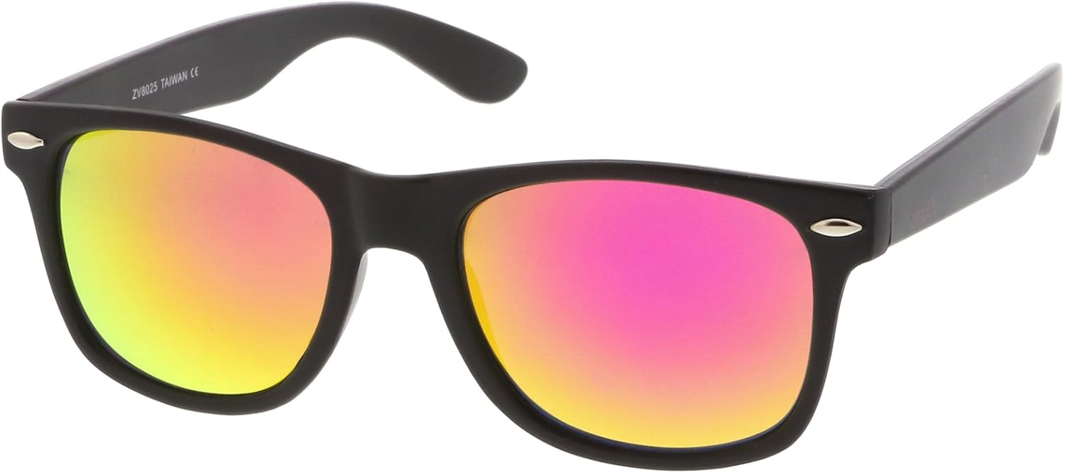 zeroUV - Retro 80's Classic Colored Mirror Lens Square Horn Rimmed Sunglasses for Men Women