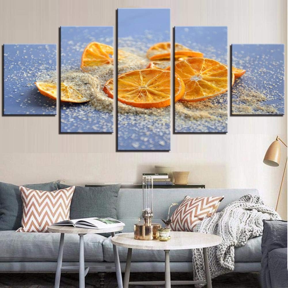 5 piezas de cartel de lienzo naranja, cuadro de frutas secas, pintura