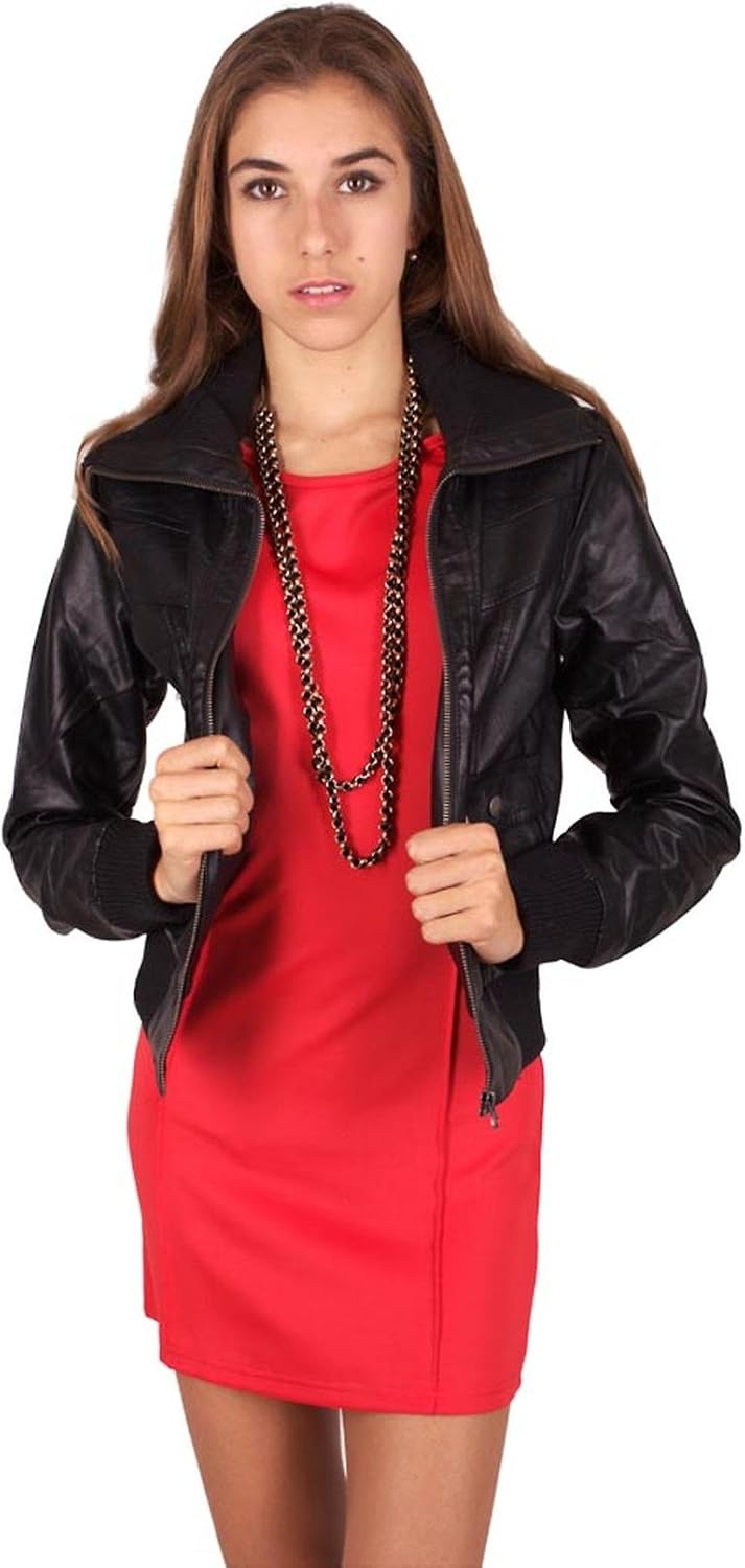 G2 Chic Women's Oversized Collar Faux Leather Zip Up Bomber Jacket(OW-JKT, BLK-L) at Amazon 