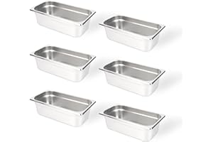 TENUP 6 Pack Anti-Jam Hotel Pans, 1/3 Size 4 Inch Deep, NSF, Commercial 18/8 Stainless Steel Pan，Steam Table Pan, Catering Food Pan