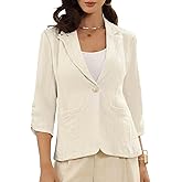Allegra K Linen Blazer for Women's Notch Lapel 3/4 Sleeve Lightweight Casual Work Business Suit Jackets