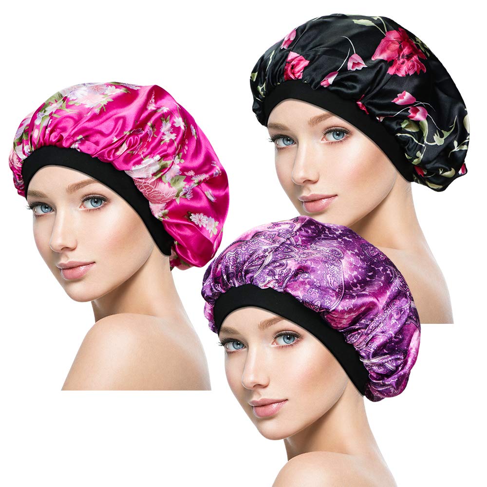 3 Pieces Soft Sleep Cap – Night Satin Bonnet with Wide Premium Elastic Band for Women