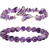 Liusgelad Purple Butterfly Healing Bracelet with Amethyst Crystal | Beaded Charm Bracelet Jewelry for Women, Butterfly Gifts, Bracelet Stack, Purple Gifts for Women
