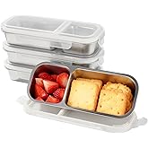 yeesport 4 Pcs Stainless Steel Bento Boxes, 2-Compartment 23.7 fl oz Snack Containers with Leakproof Silicone Seals, Stackable Meal Prep Food Storage Box for Adults & Youngsters