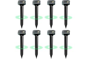 CVTAYN Snake & Mole & Rabbit & Skunk Repellent Solar Powered, 2025 Upgraded Ultrasonic Deterrent, IP65 Waterproof, Gopher Groundhog Chipmunk Raccoon and Vole Repellent & Deterrent for Lawn & Garden, 8 Pack