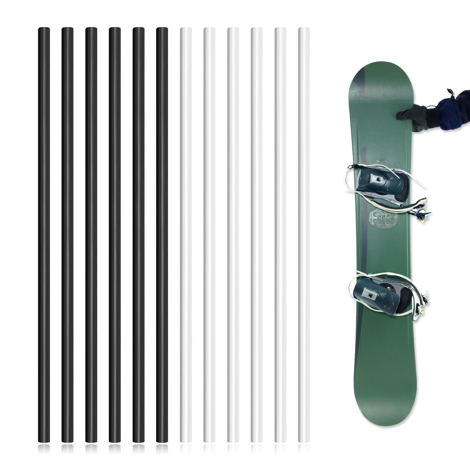 lasuroa 12pcs Snowboard Repair Kit, Ptex Candles Ski Snowboard Repair 6mm Ptex Repair Sticks Ski Snowboard Base Repair for Protecting Ski and Snowboard(Black & White)