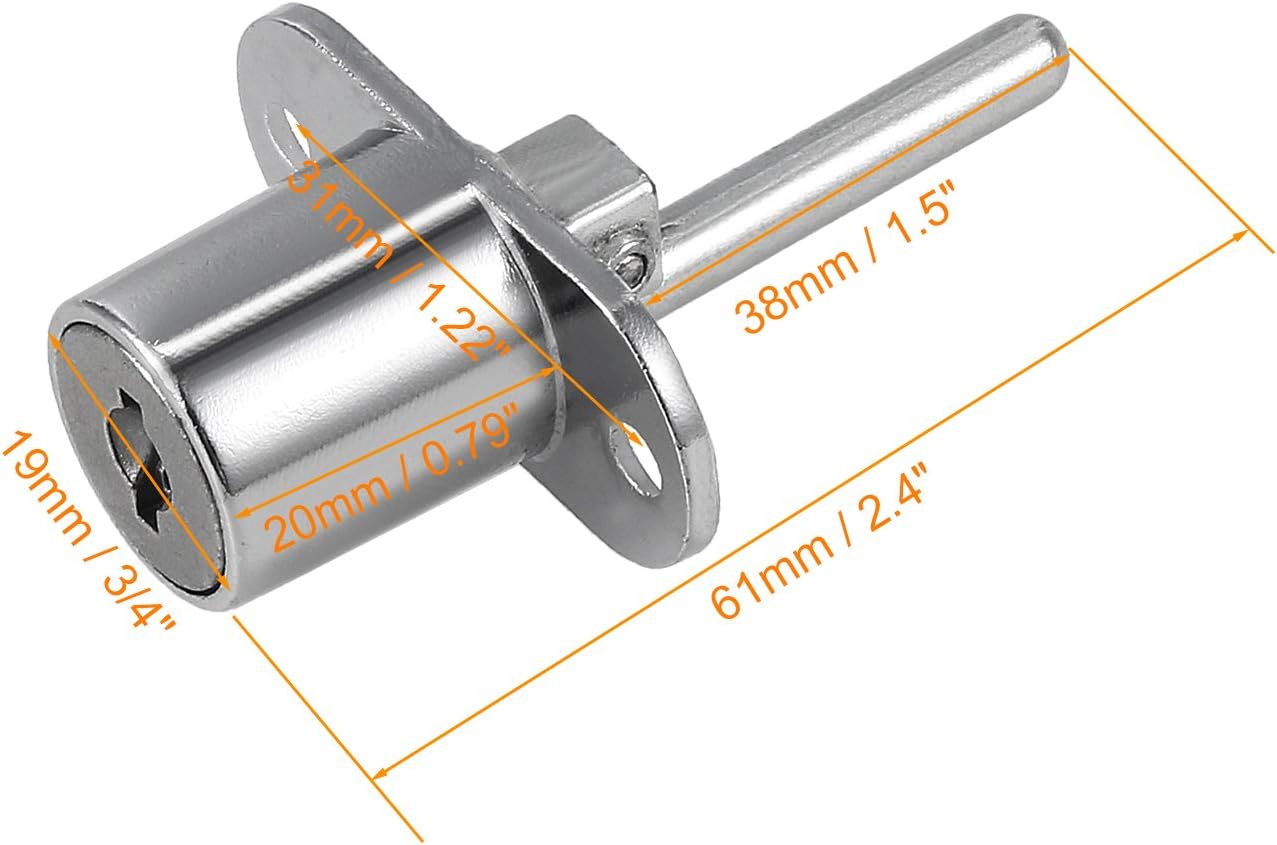 Sourcingmap 19mmx20mm Cylinder Cabinets Drawer Lock W Key, Keyed Different, Chrome - Image 4