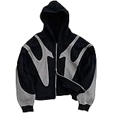 RoseSeek Men's Oversized Zip Up Hoodie Color Block Long Sleeve Hooded Sweatshirts Retro Jacket Streetwear