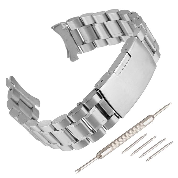 Beauty7 Unisex Edelstahl Uhrenarmband Silber mit Faltschließe Kurve Anstoß Länge Verstellbar mit/ohne Werkzeug WBL00023BDb