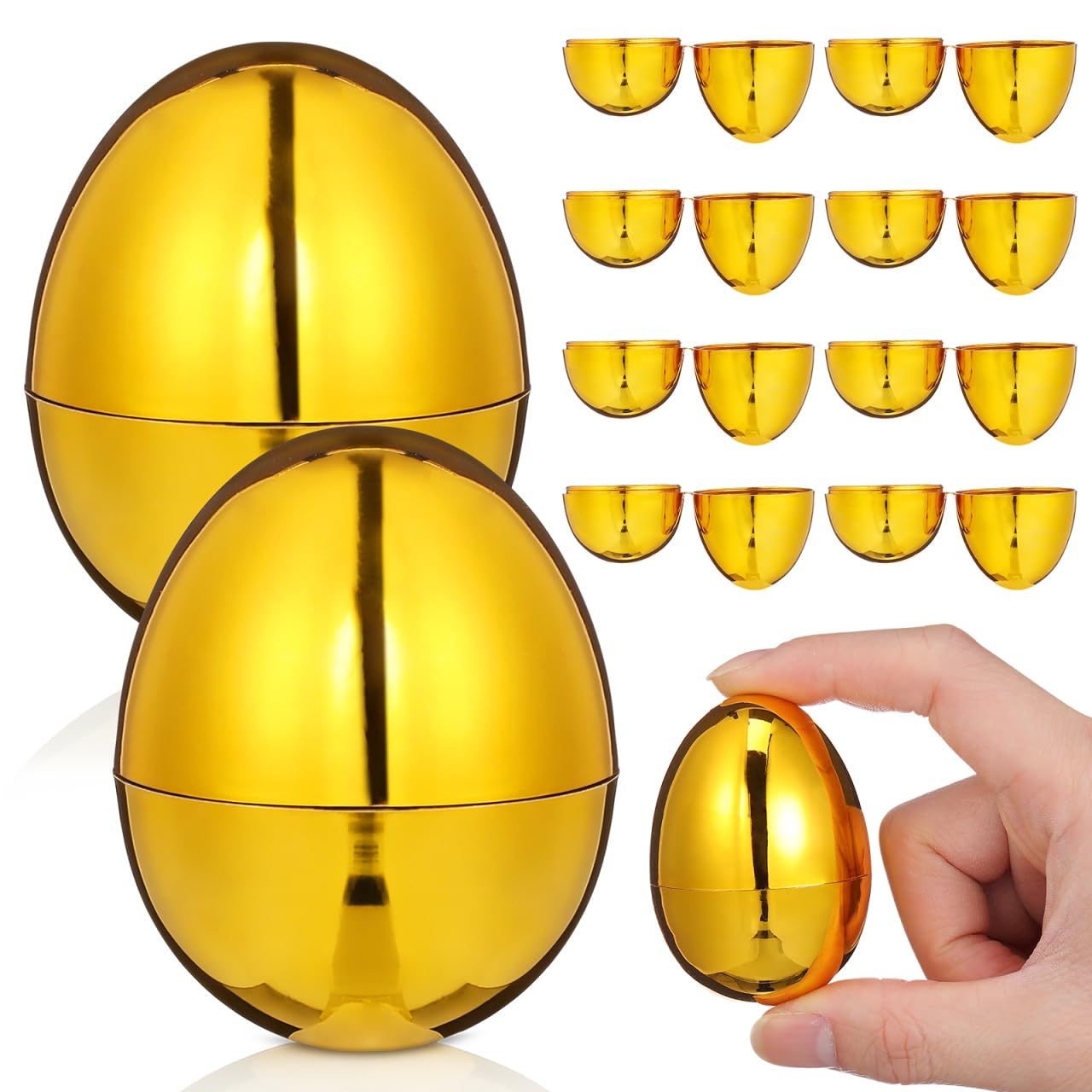 Warmhm 12PCS Metallic Golden Easter Eggs Fillable Shiny Gold Hinged Eggs for Christmas Party New Year Filling Treats Basket Stuffers Surprises Eggs Easter Egg Hunt