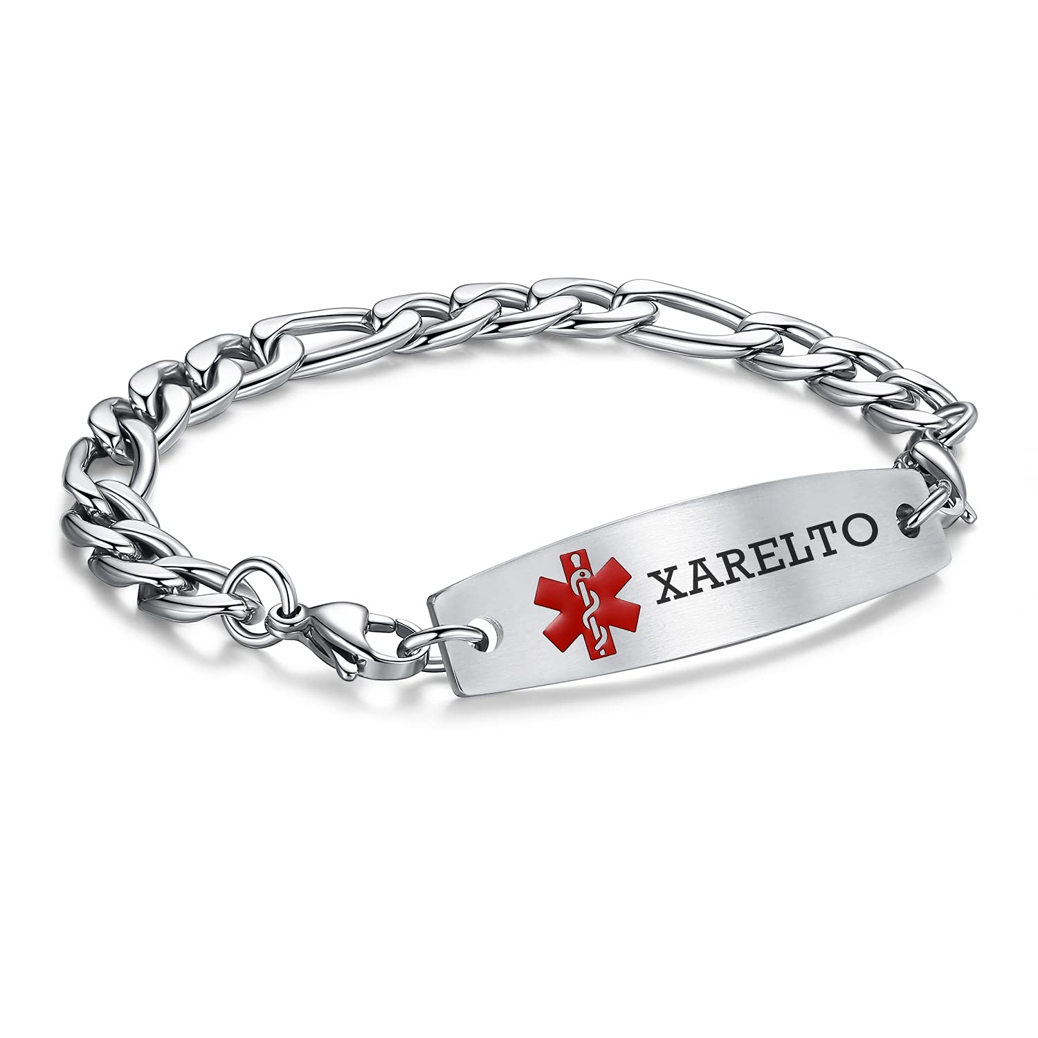 LinnaLove Stainless steel Figaro Chain lnterchangeable medical alert bracelets-Pre-engraving(Xarelto/7.5")