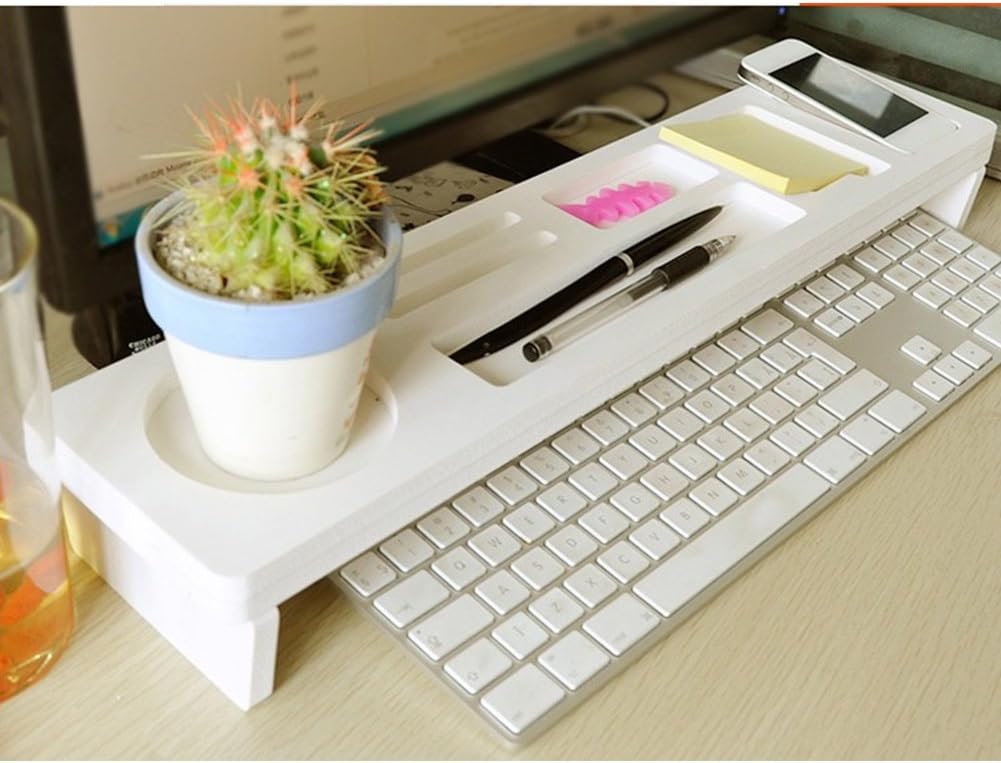 gshhd0 Desktop Organizer, Small Objects Storage Rack Keyboard Commodity Shelf with 7 Compartments Anti dust Shelf Over Keyboard for Phone Keys Glasses Office Supply Cup Holder(White)