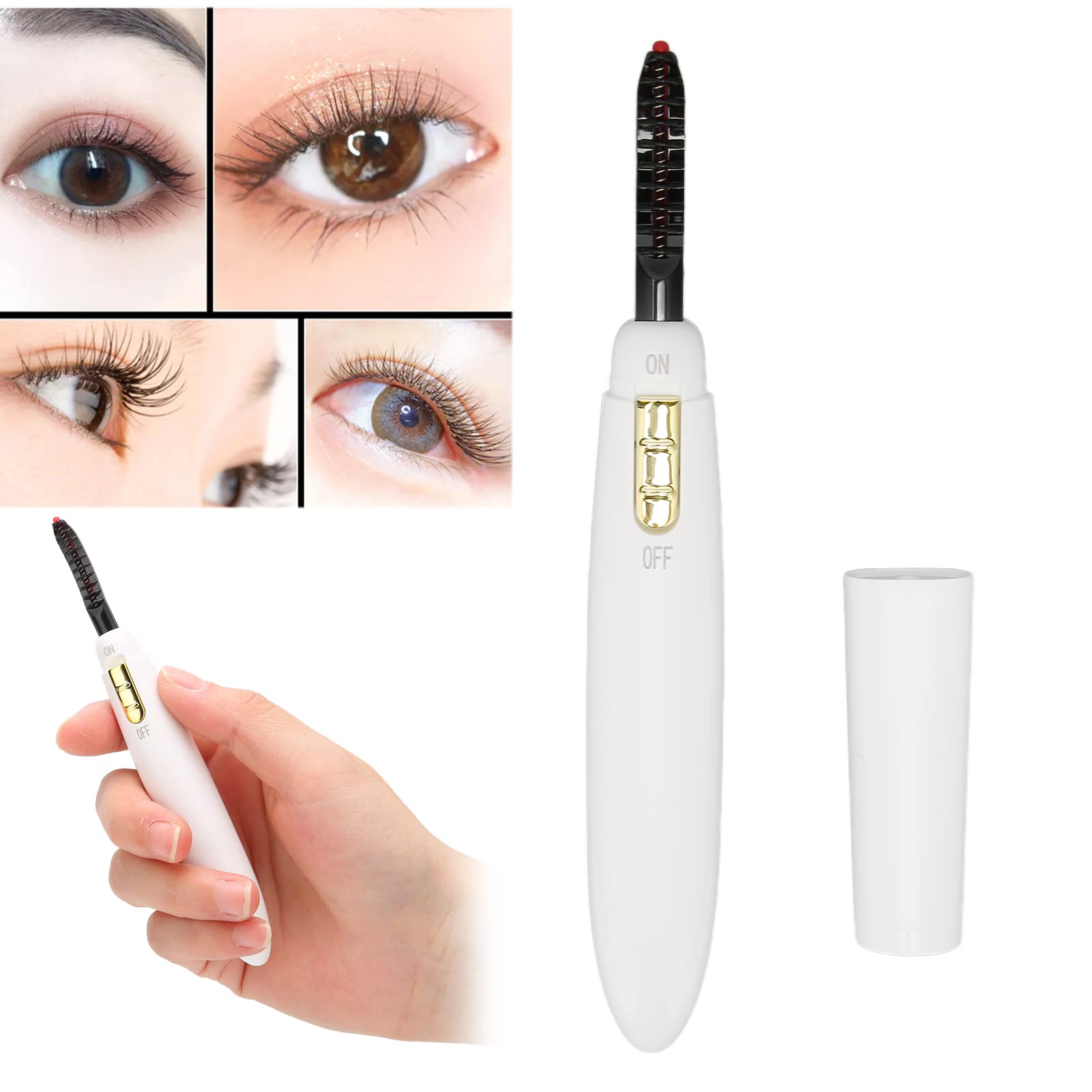 Electric Heated Eyelash Curler for Long-Lasting Natural Curls, White, Suitable for Daily and Professional Use