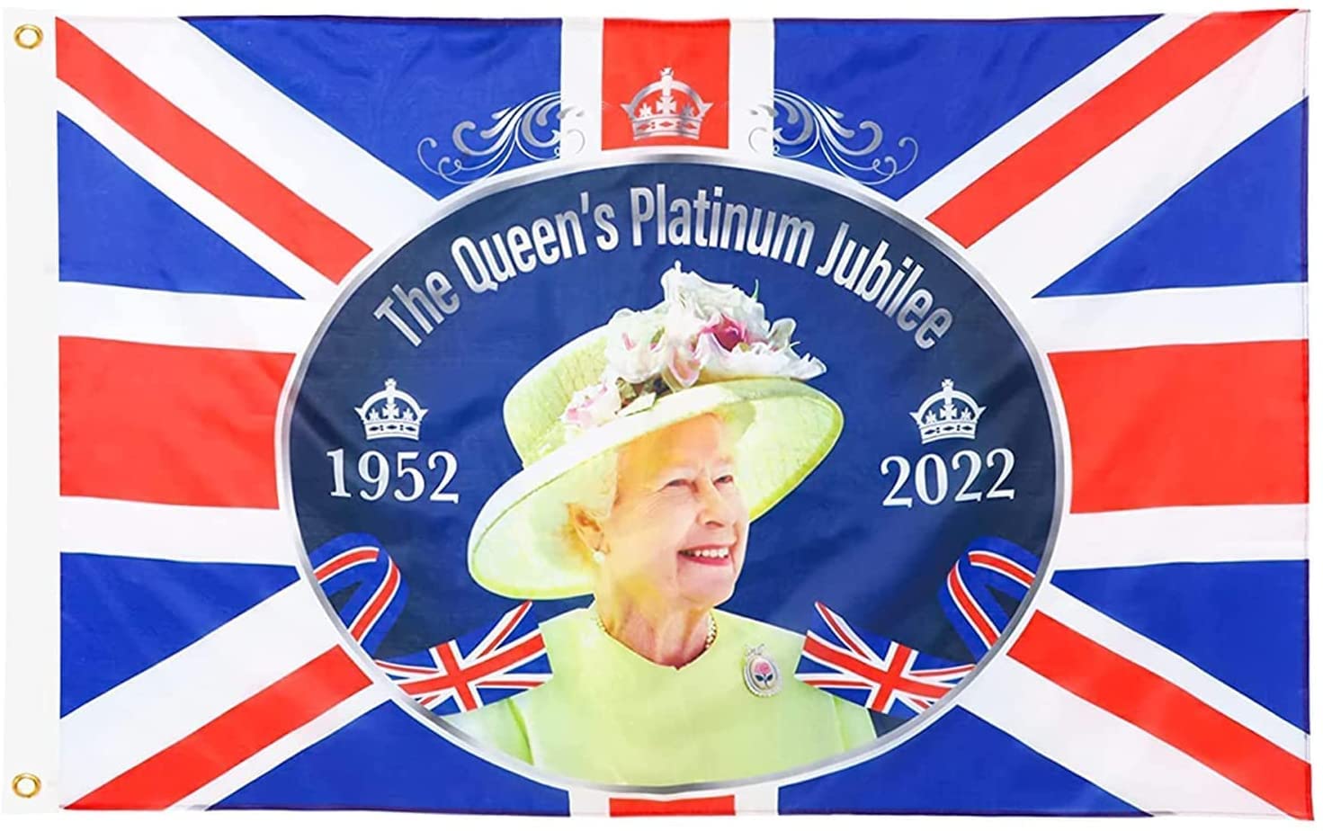SHATCHI Large 5X3Ft Queens Platinum Jubilee Banner Poster Union Jack Flag Her Majesty 70th Anniversary British Party Decorations — image 1