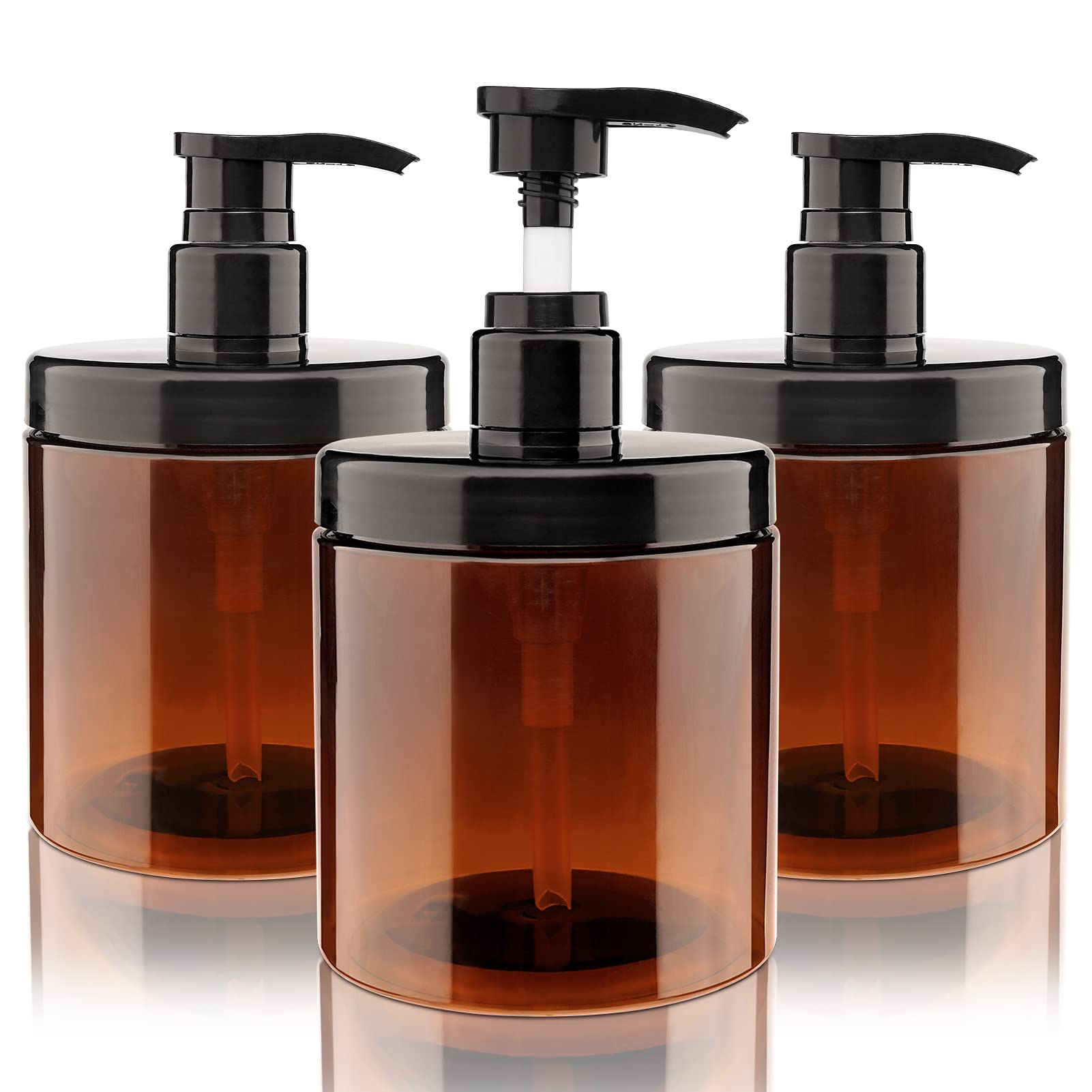 Photo 1 of 2pcs only. Hethyo Pump Bottle Dispenser 600ml/20oz Refillable Plastic Pump Bottles Wide Mouth Jar Style BPA Free Empty Pump Bottles Bathroom Shower Containers for Lotion Shampoo Conditioner (Brown)