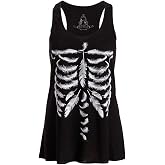 Pretty Attitude Women’s Ribcage Skeleton Tank Top - Gothic Skull Graphic Sleeveless Racerback Shirt