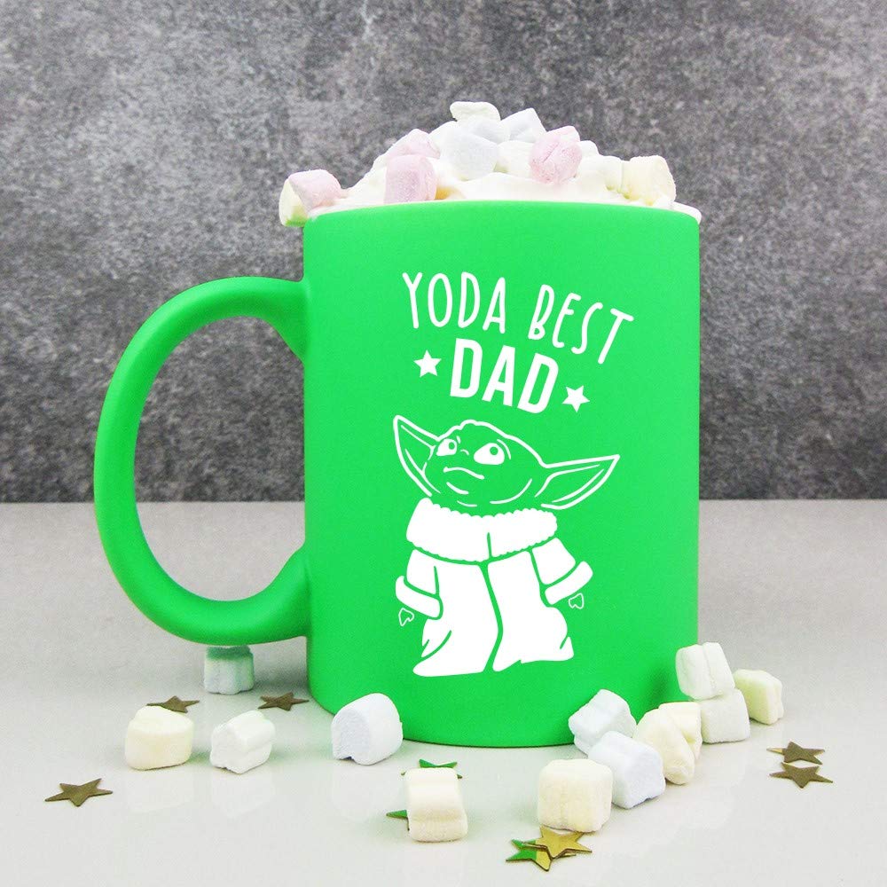 eBuyGB Star Wars Tea Cup 310ml Ceramic Bright Fluorescent Baby Yoda Best Dad Neon Green Coffee Mug