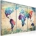 Framed Canvas Prints Map Art, NLEADER Wall Art Prints- 3 Pieces- World Map 120x80 cm( 47.2x31.5 in), Simple Can Be Assembled Wooden Frame, You Can Hang on The Wall