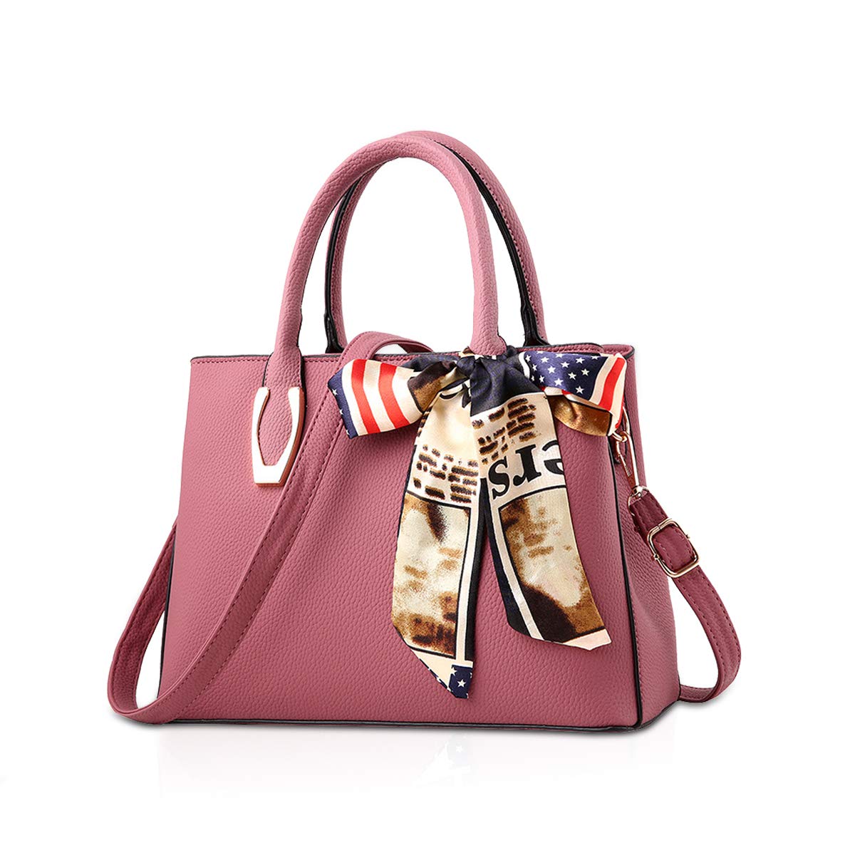 NICOLE & DORIS Fashion Women Top-Handle Handbag Synthetic Leather Bowknot Shoulder Bag, Large Capacity Working Hobo Bags with Many Compartments Pink