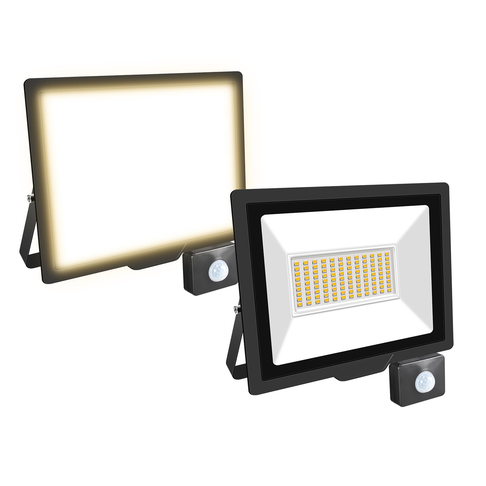 Willpower 2pcs LED Floodlight 75W 7500lm LED Security Lights Outdoor with Motion Sensor IP66 Waterproof PIR Lights Warm White 3000K Wall Light for Garden Garage Court Patio Lawn
