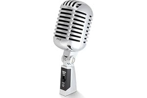 Pyle Classic Retro Dynamic Vocal Microphone - Old Vintage Style Unidirectional Cardioid Mic with XLR Cable - Universal Stand Compatible - Live Performance In Studio Recording - PDMICR42SL (Silver)