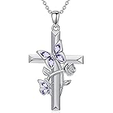 Cargari Mothers Day Gift Butterfly Cross Necklace 925 Sterling Silver Womens Butterfly Pendant Jewelry Gift for Mom Wife Grandma