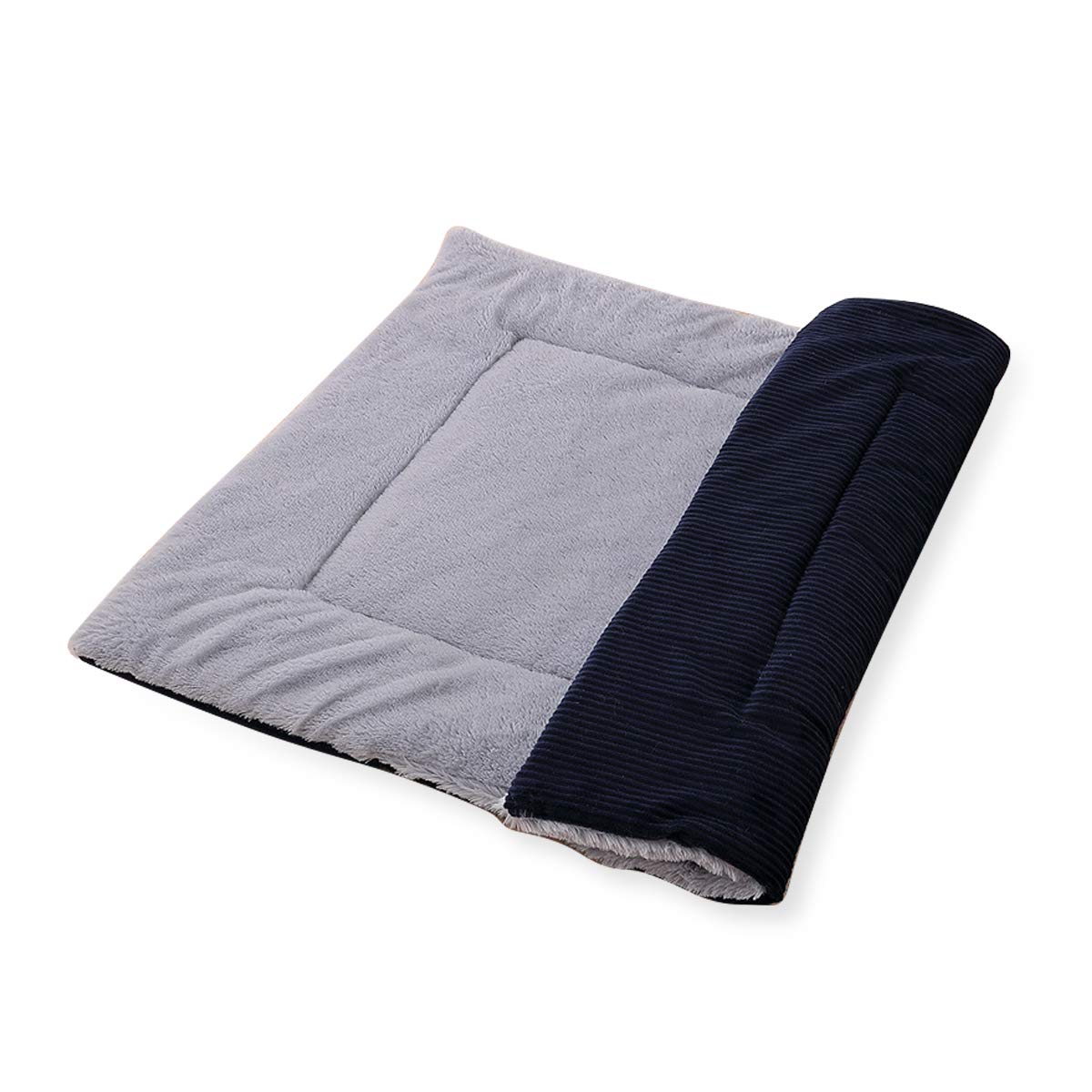 PETCUTE Dog Bed Mat,Fluffy Fleece Pet Blankets,Soft Warm Dog Crate Mat,Washable Puppy Bed Mat,Reversible Dog Bed Mattress Cat Cushion Pet Bed Mat for Small Pet Puppy Kitten,M 75x55x5cm Dark Blue