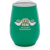 Silver Buffalo Friends Central Perk Double-Walled Stainless Steel Wine Tumbler With Spill-Resistant Lid | Holds 10 Ounces