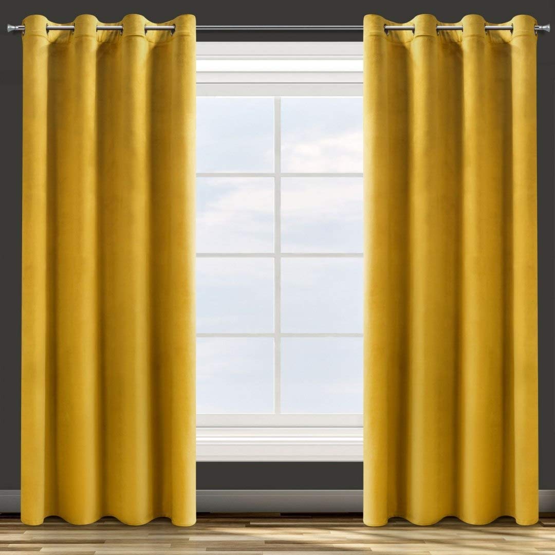 Eurofirany Design91 ROSA Soft Plain Opaque Velvet Curtain with Eyelets - 1 Unit, Fluffy Panel Drape Classic Glamour Elegant Living Room Bedroom, W55 x L98, Mustard