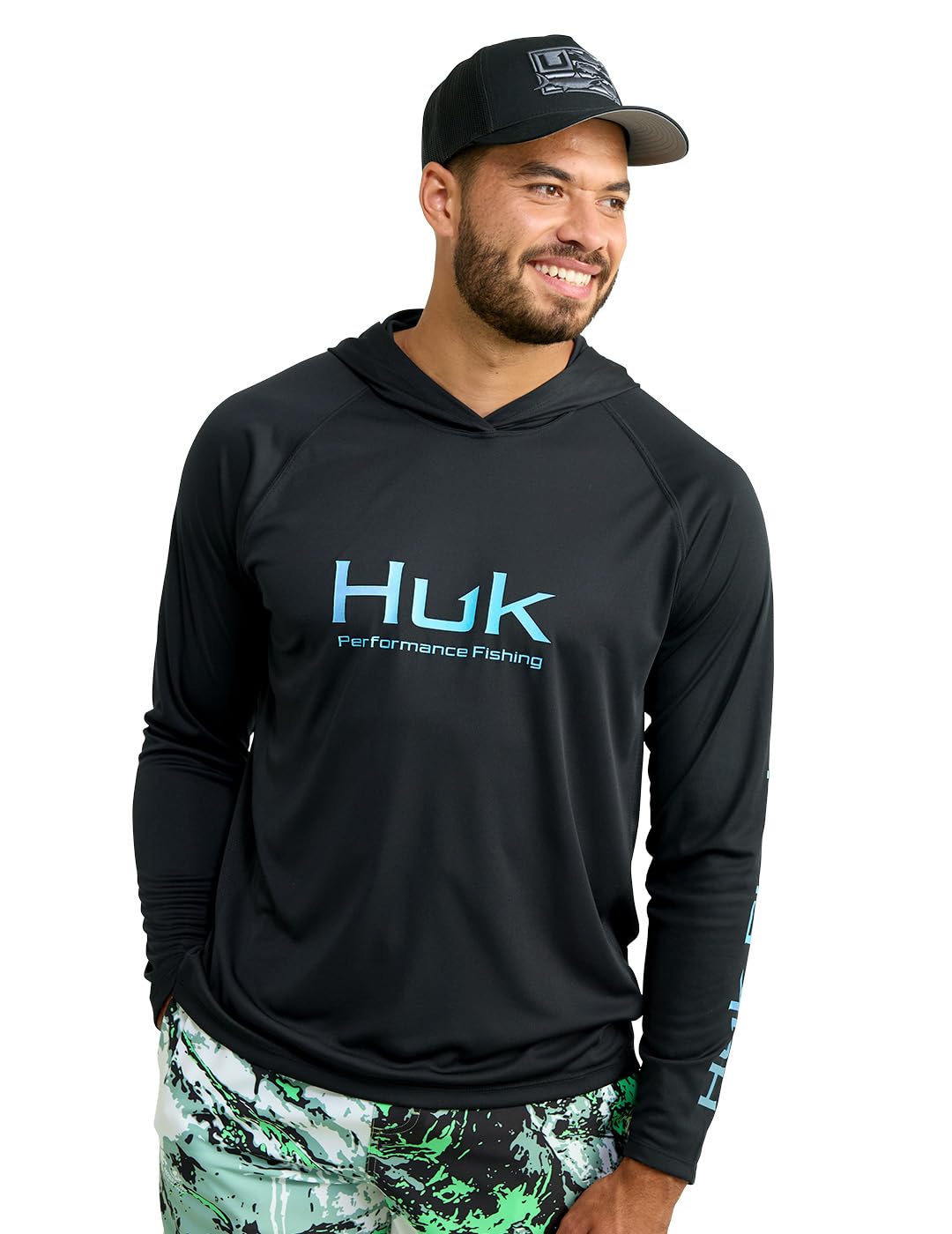 HUK Mens Pursuit Vented Long Sleeve Hoodie, Fishing Shirt with Hood, Black, Large Image HUK Mens Pursuit Vented Long Sleeve Hoodie, Fishing Shirt with Hood, Black, Large Image