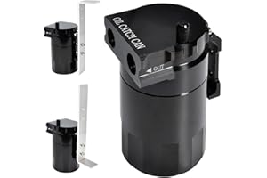 TuhooMall Aluminum Oil Catch Can with Baffled Filter, 3/8" NBR Fuel Line Kit Black 300ml