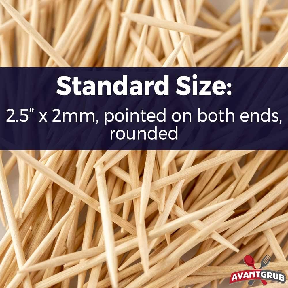 Avant Grub's Bulk Toothpick 1,000 Pack. Restaurant-Grade, Classic Round Tooth Pick Set in Reclosable Box. Made to be Precisely Straight & Uniform from Pure Virgin Wood. Wholesale Supply.: Office Products