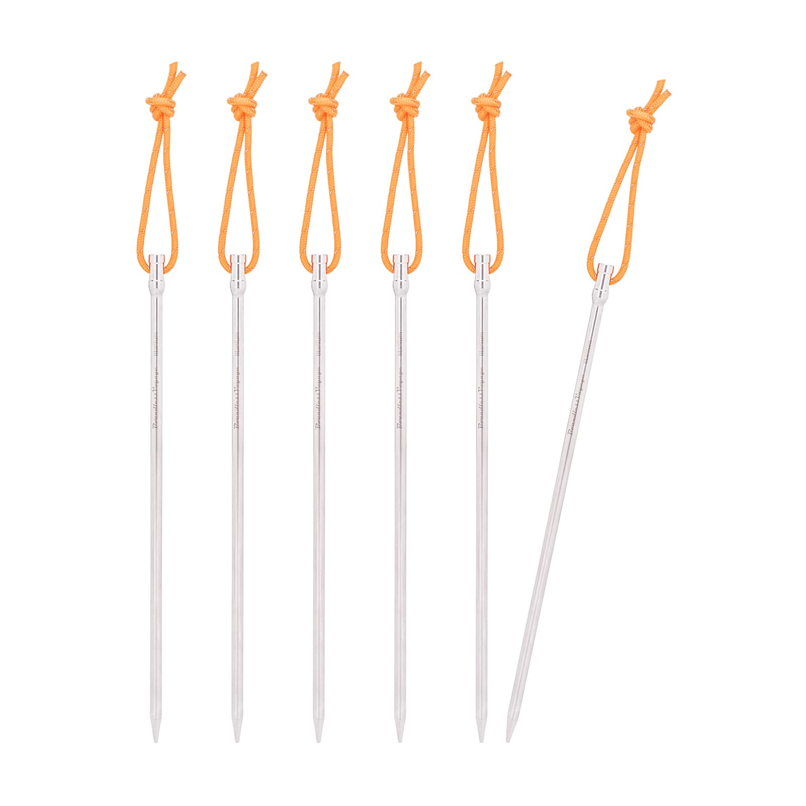iBasingo 20cm Titanium Alloy Tent Pegs Ultralight Tent Stakes Heavy Duty Tent Nails Outdoor Camping Awning Ground Pins Tent Accessories with Rope Ti4006P (6 pcs/lot)