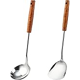 FJNATINH Wok Spatula and Ladle Tool Set - Stainless Steel Wok Tools,Wok Utensil,Mirror Polished Stainless Steel Cooking Utensils 14.6-15.2" Kitchen Utensils Cookware, Pack of 2