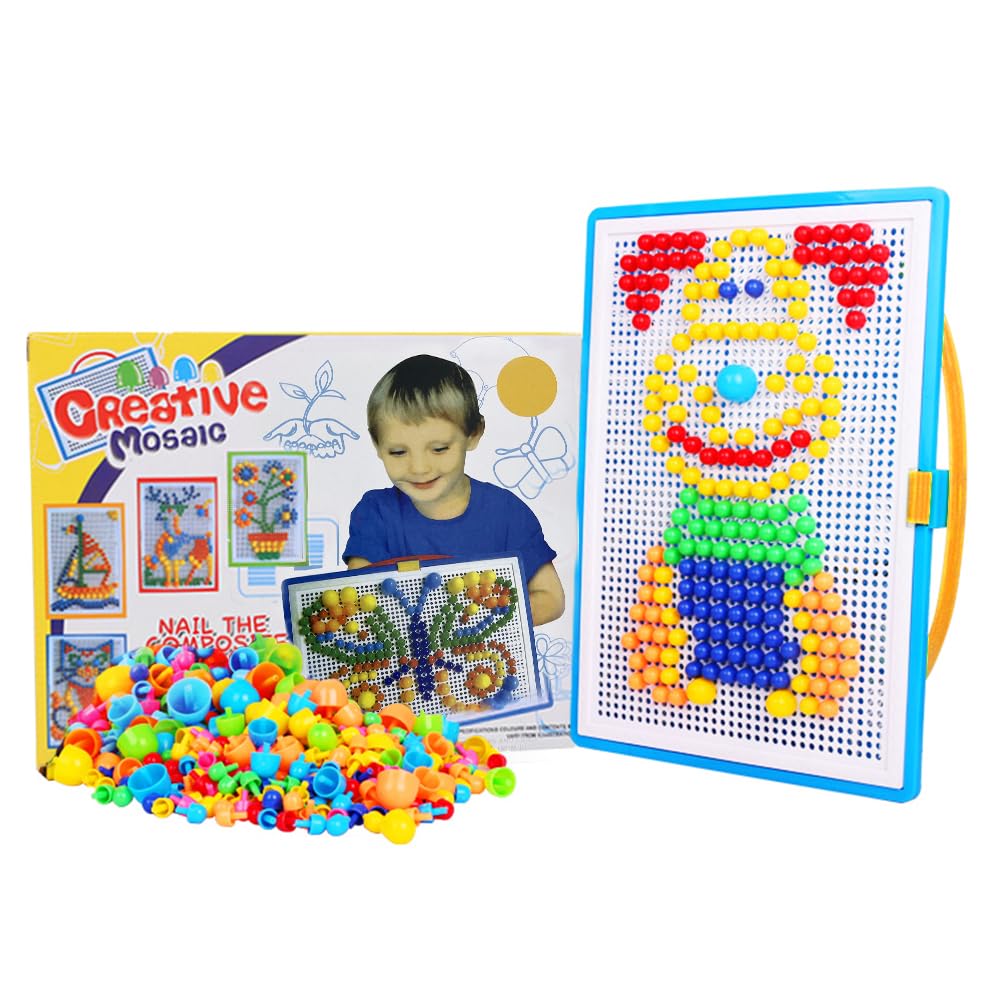888 PCS Kids Jigsaw Puzzle Board Mushroom Nails Pegboard DIY Assorted Color Mosaic Kit Game Educational Toys Popular Birthday Christmas Toys for Children Girls Boys Age 3-8 Years
