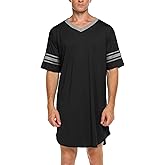 Ekouaer Men's Nightshirt Comfy Nightwear Big&Tall V Neck Short Sleeve Soft Loose Pajama Sleep Shirt