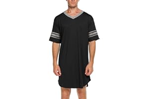 Ekouaer Men's Nightshirt Comfy Nightwear Big&Tall V Neck Short Sleeve Soft Loose Pajama Sleep Shirt