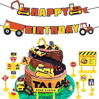 16 Pcs Jevenis Construction Truck Birthday Cake Decoration With