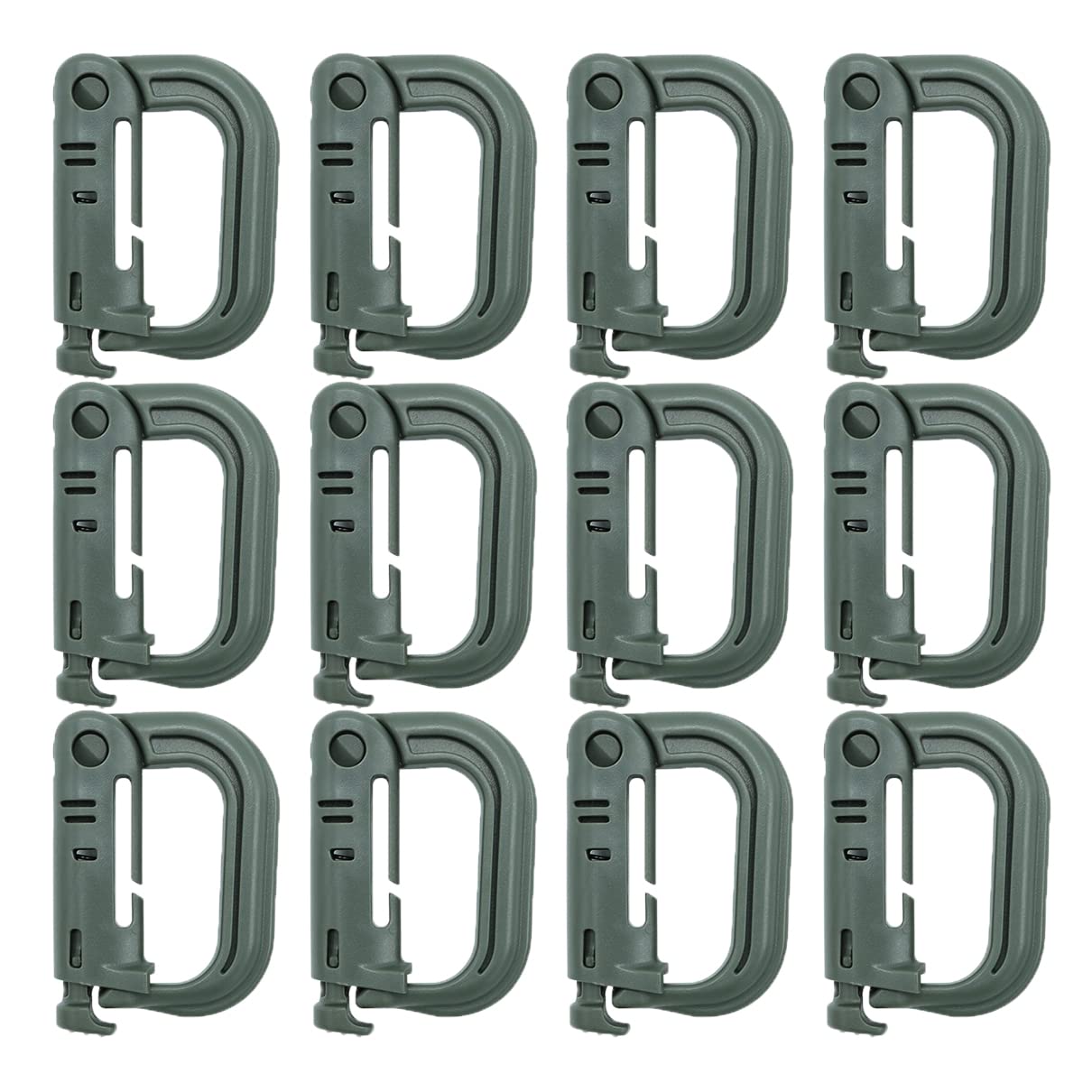 HOUSON 12pcs Tactical Hanging Belt Webbing Carabiner Buckle Molle Strap Nylon Snap Hook Clip, Keychain Keyholder Ring Tactical Backpack Molle Clip for Climbing Hiking Outdoor （Green）