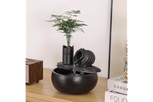 ANDADY Ceramic Tabletop Fountain Water Feature Fall Indoor and Outdoor Decoration (Black Pot A150)