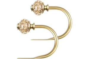 2 Pack Curtain Holdbacks, USFOOK Decorative Window Drapery Tiebacks (2 Pack/1 Pair), Curtain Tie Back Hooks for Wall with Gold Translucent Finials (3.95" L x 3.4" W)